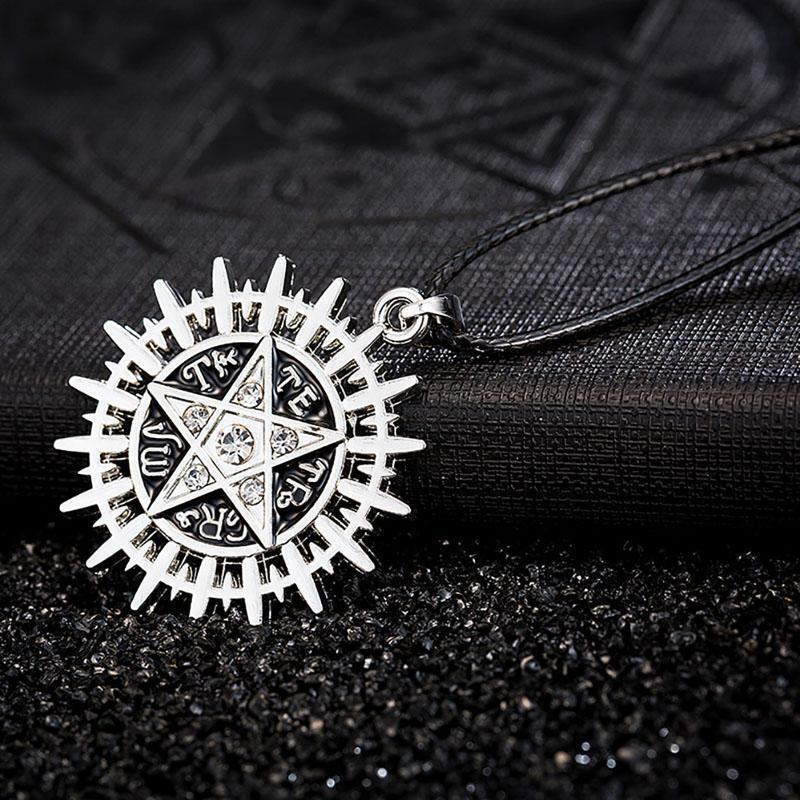 Supernatural Dean Possession Symbol Pentagram Sun Pendant Leather Necklace