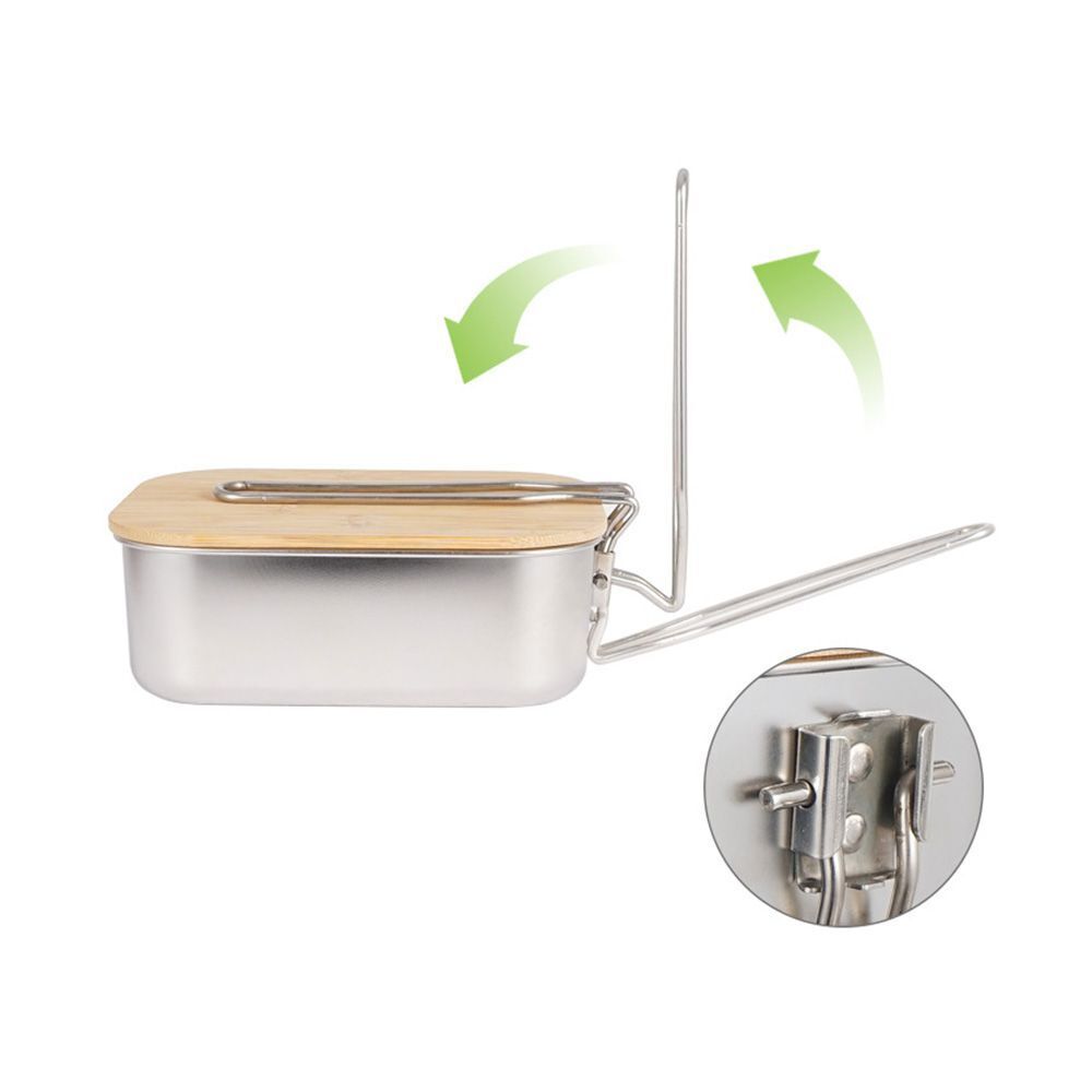 Portable Stainless Steel Lunch Box Wooden Cover Food Container Storage Box
