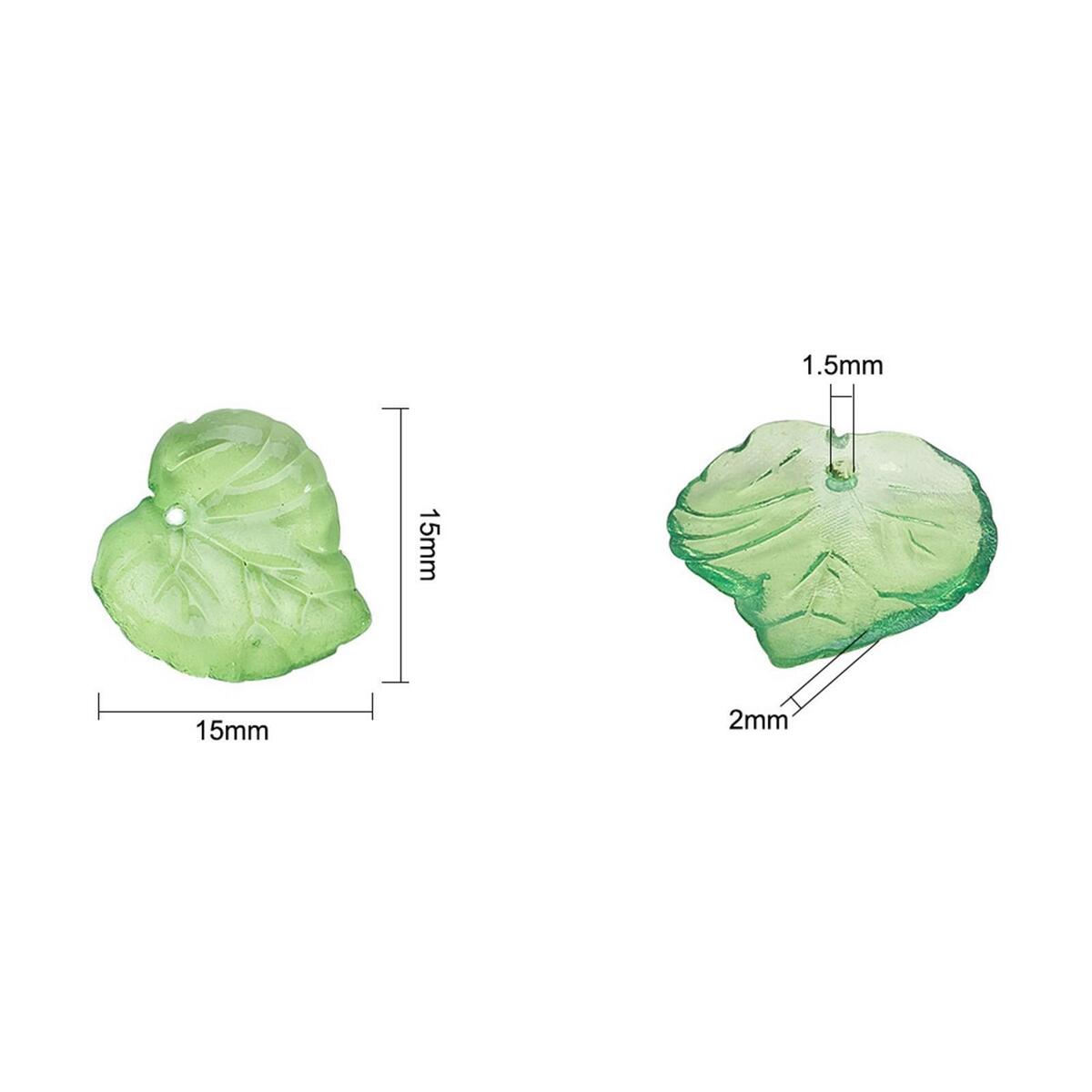 100x Green Transparent Acrylic Leaf Pendants Frosted Style Leaf Shape Bead