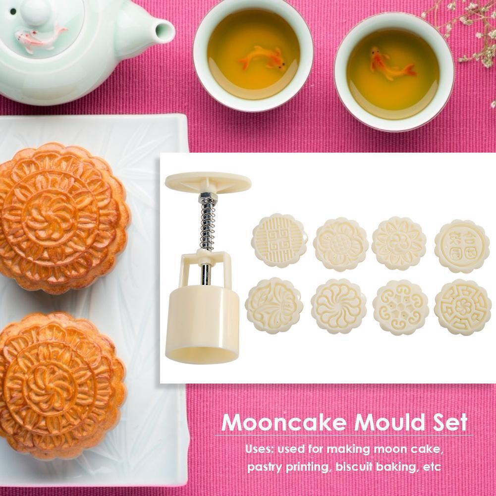 Flower Printed Mooncake Mold Hand Pressed Cake Decor Mid-autumn Baking Tool
