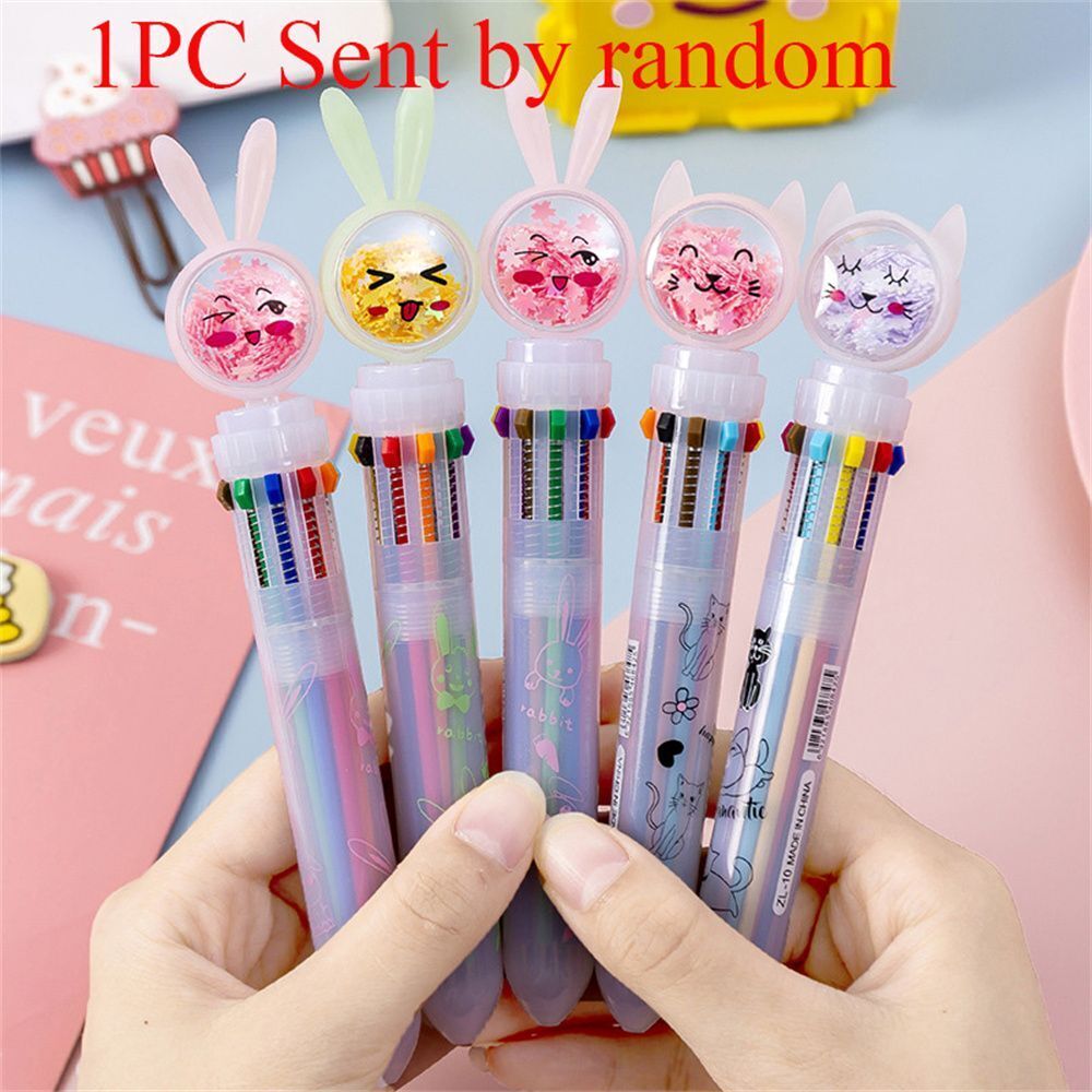 Pen 10 Color Multicolor Ballpoint Pen Colorful Refill Cartoon Office Stationary