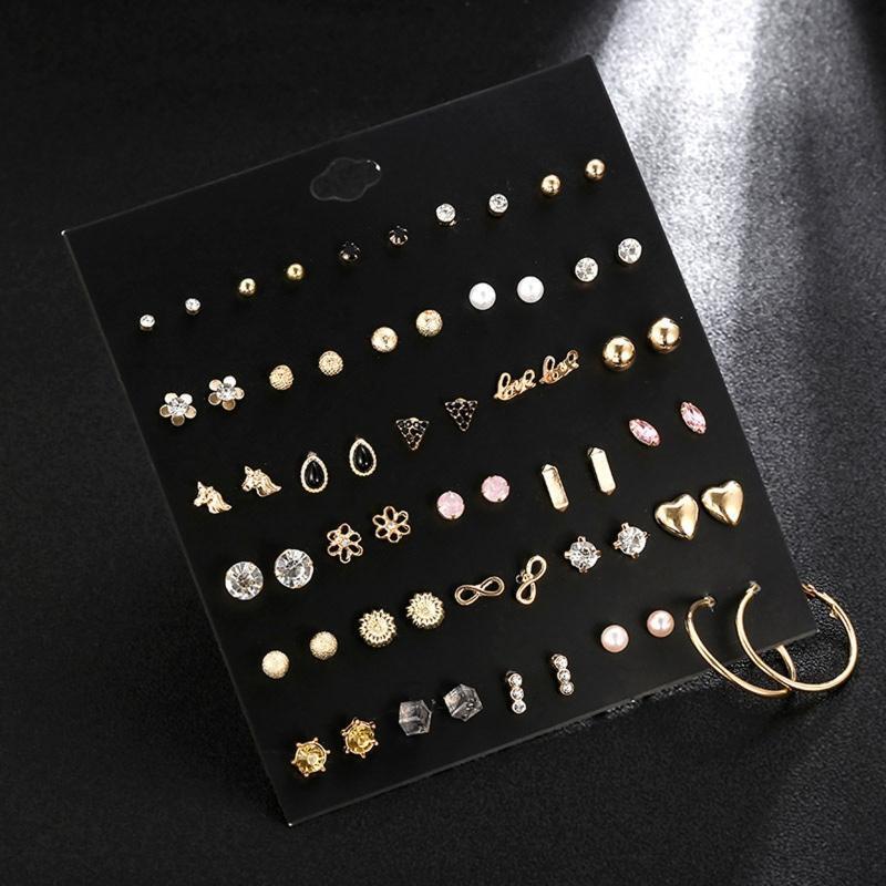 20 Pairs Crystal Cute Stud Earrings Star Heart Hypoallergenic Earring Exquisite