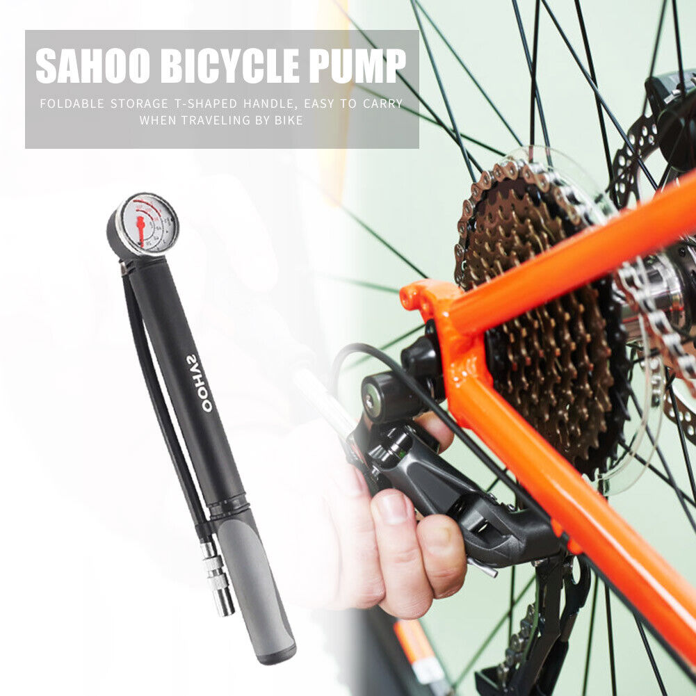 SAHOO 80PSI MTB Bike Pump Bicycle Tire Ball Air Inflator w/ Pressure Gauge