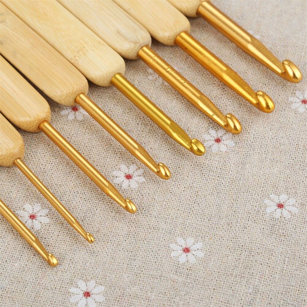 8pcs Bamboo Handle Crochet Hooks Practical Bag Knitting Yarn DIY Sewing Needles