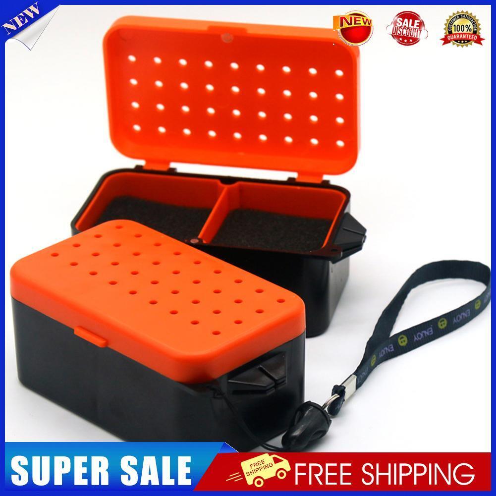 Double-Layer Fishing Live Bait Box w/ Rope Earthworm Red Worms Storage Case