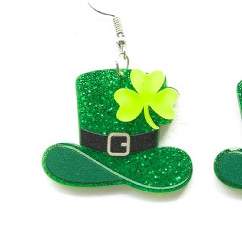 Clover Acrylic Dangle Drop Earrings Hat Charm for Women Girls Holiday Jewelry
