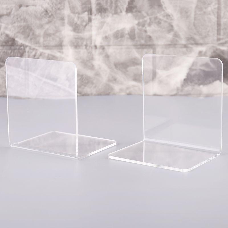 2Pcs Clear Acrylic Bookends L-shaped Desk Organizer Desktop Book Holder School