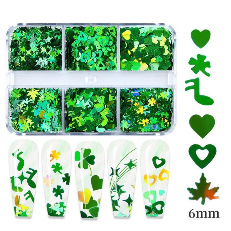 Green Clover Themed Nail Art Sparkles Shiny Charms for Phone Case Jewelry Making
