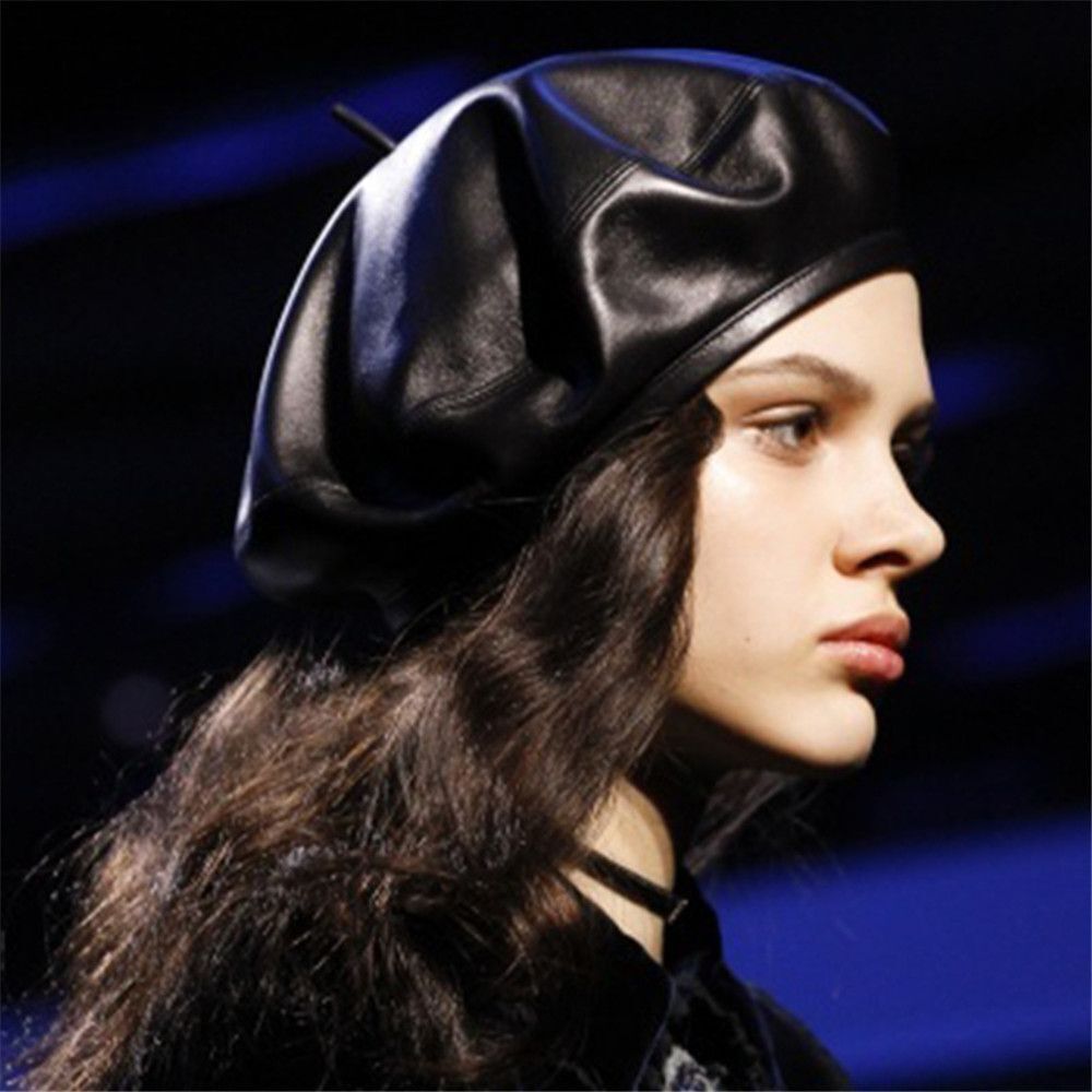 Hat Faux Leather Berets Black Leather Hat Women Beret Hat Berets for Women
