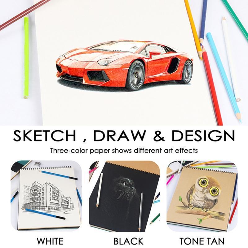 60 Sheets Sketch Pad Hardcover Sketchbook Hardcover with Three Colors of Paper