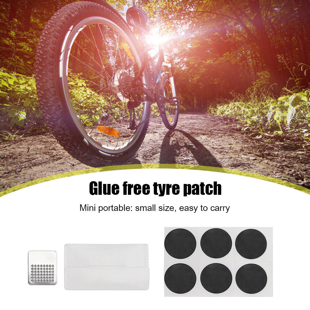 6pcs Glue-Free Round Bike Inner Tire Repair Patch w/ Tire Polishing Pad Set