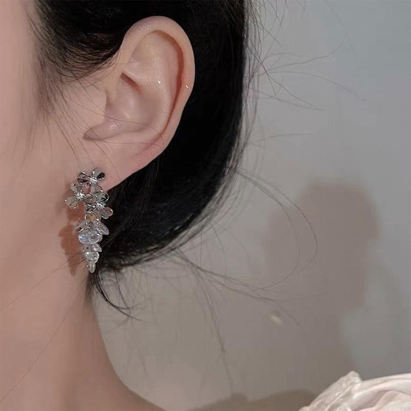Bridal Earring for Wedding Engagement Crystal Zirconia Rhinestone Floral Eardrop