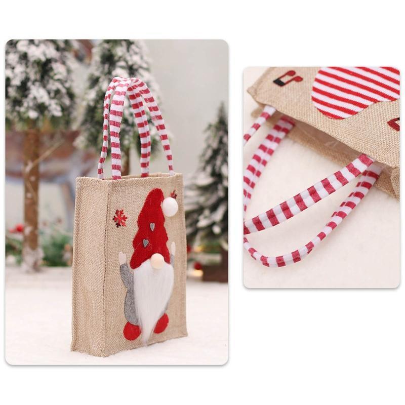 Christmas Holiday Classic Variety Gnomes Linen Gift Bags for Christmas Goods