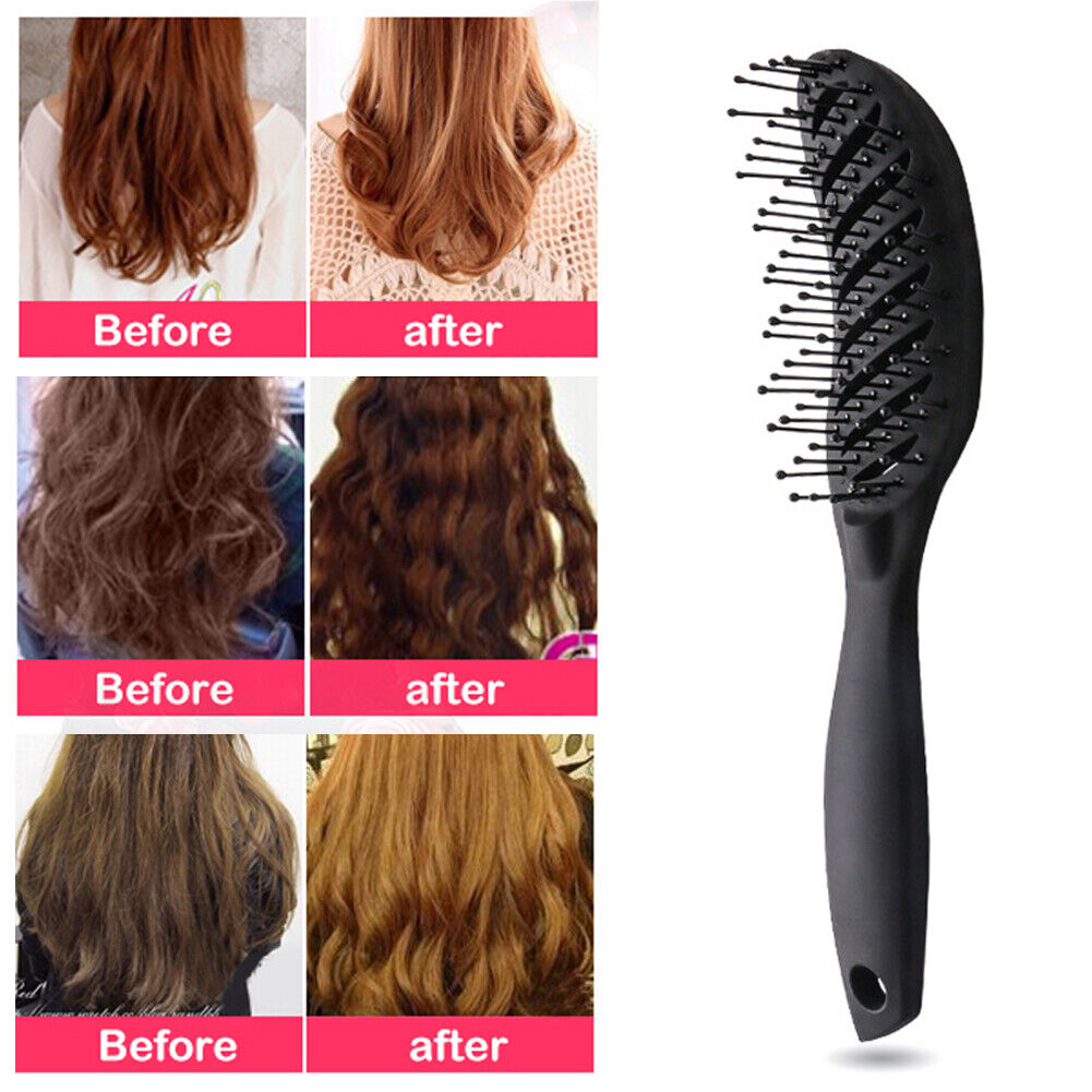 Curved Anti-Static Hair Massage Comb Salon Wet Dry Styling Brush (Black)