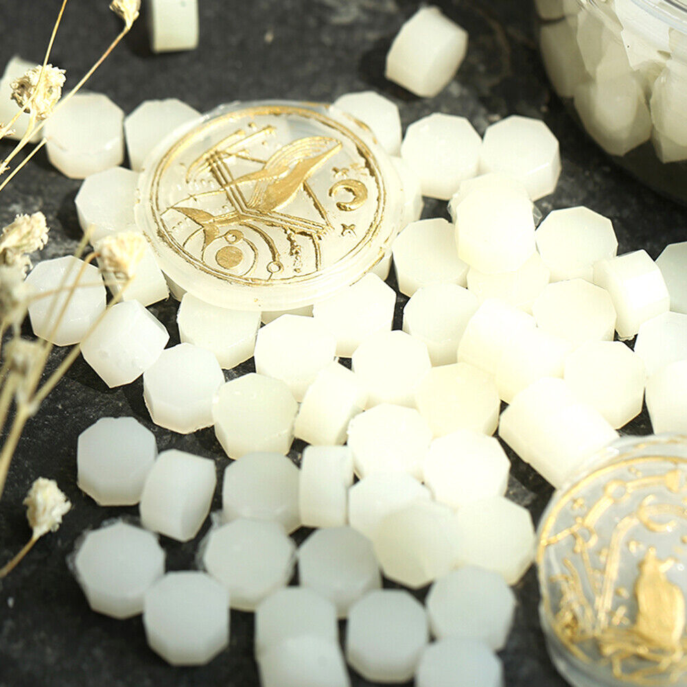 100pcs Octagon Sealing Wax Beads Seal Stamp Wax Pills White (Transparent)