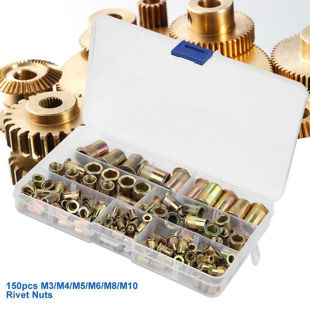 150 PCs Carbon Steel Rivet Nut Kit Metric M3 M4 M5 M6 M8 M10 M12Zinc plated carb
