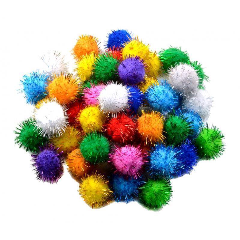 50Pieces 3cm Multicolor Sparkle Balls Pom Poms Ball Xmas Art Craft Glitter