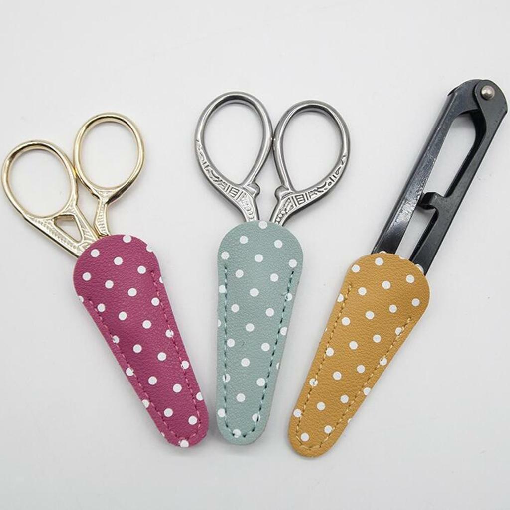 3Pcs Leather Embroidery Scissors Sheath Quilting Colorful Holders Storage