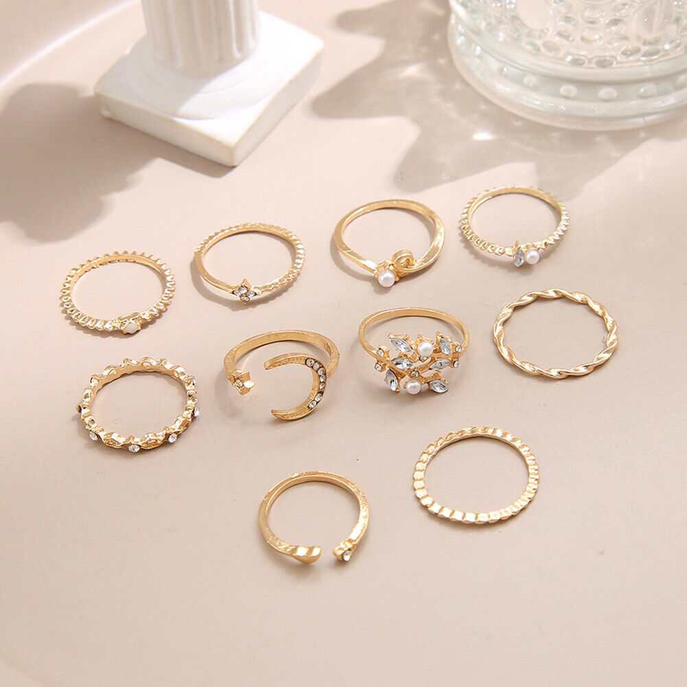 Alloy Diamond Moon Heart Finger Ring Set Ladies Luxury Jewelry for Women