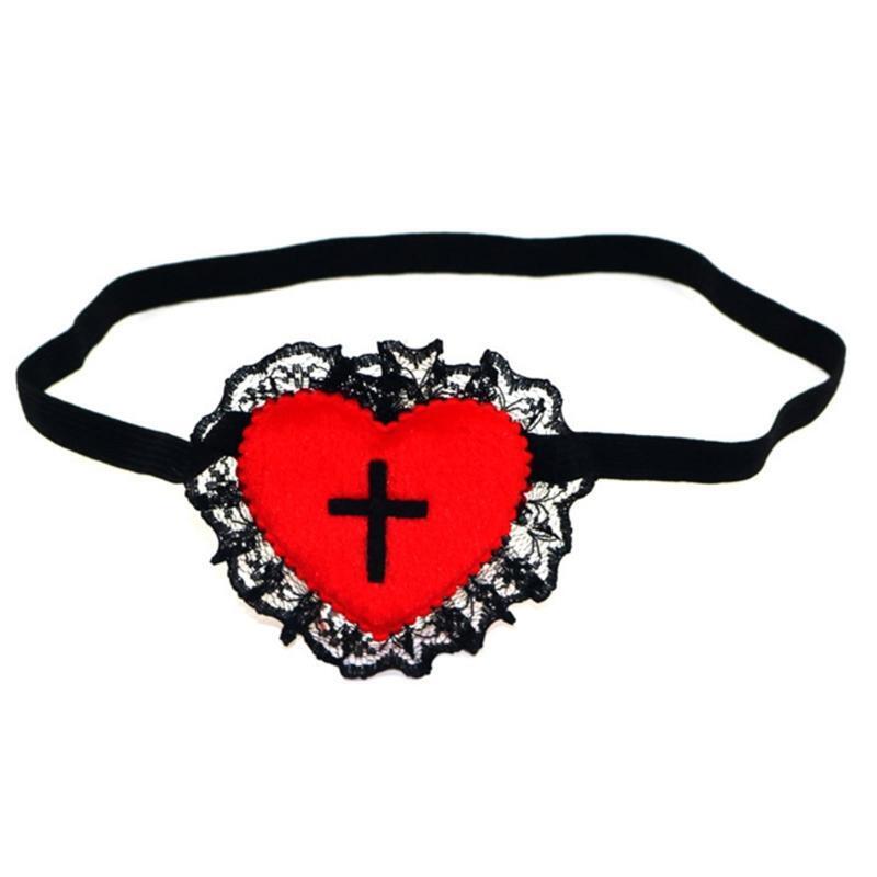 Gothic Eyepatch Red Heart Black Cross Blindfold Japanese Schoolgirl Eyeshade