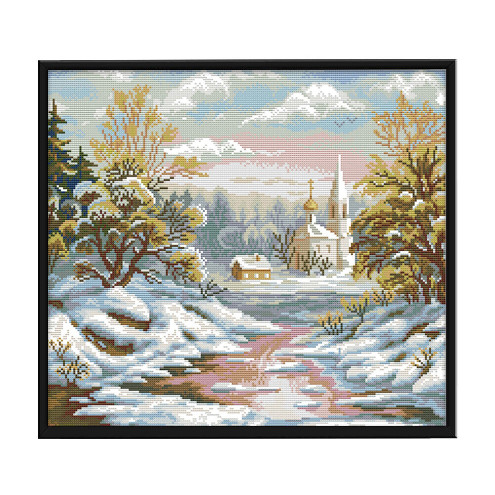 Full Embroidery Kit 14CT DIY First Snow Stamped Cross Stitch Art Needlework