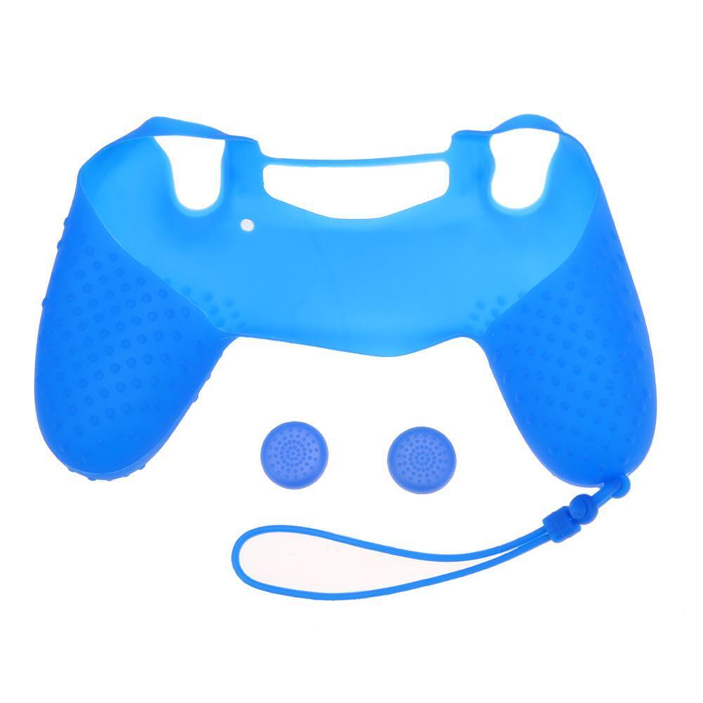 Anti-slip Grip Handle Cover Lanyard 2 Thumbstick Caps for Sony PS4 (Blue)