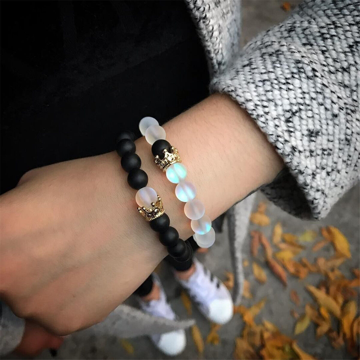 2pcs Couples Distance Bracelets Bead Lover Crown Bracelet Men Women