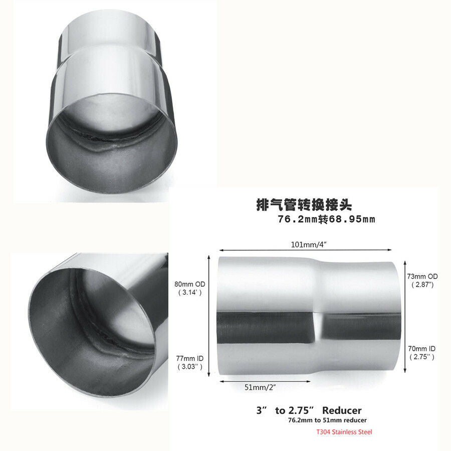 2.75" ID-3" ID Exhaust Pipe Reducer Chrome Adapter Connector 304 Stainless Steel
