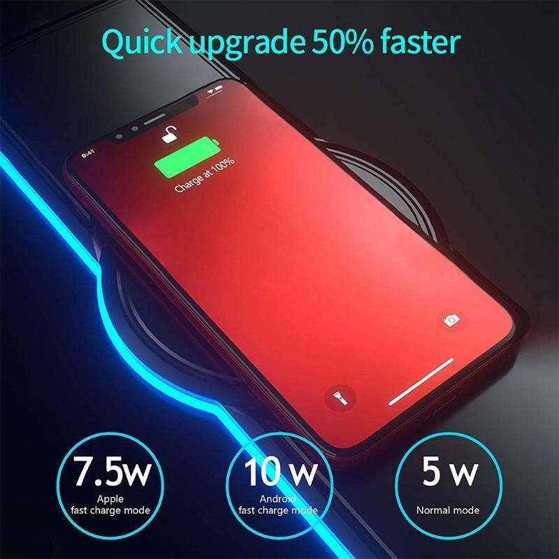 Wireless Phone Charger RGB Mouse Pad Luminous Gaming Mat PC Fast Charging Base