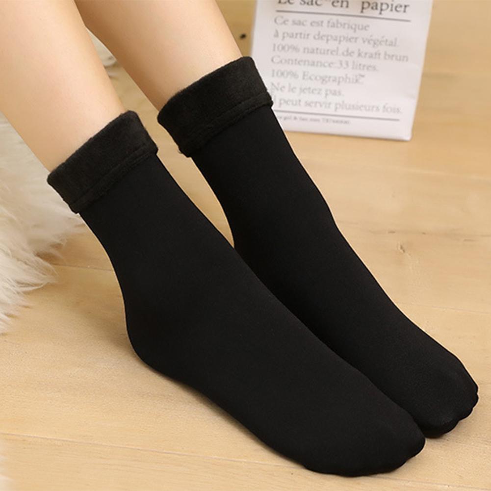 Women Men Warm Thick Solid Thermal Snow Winter Floor Sleeping Socks (Black)