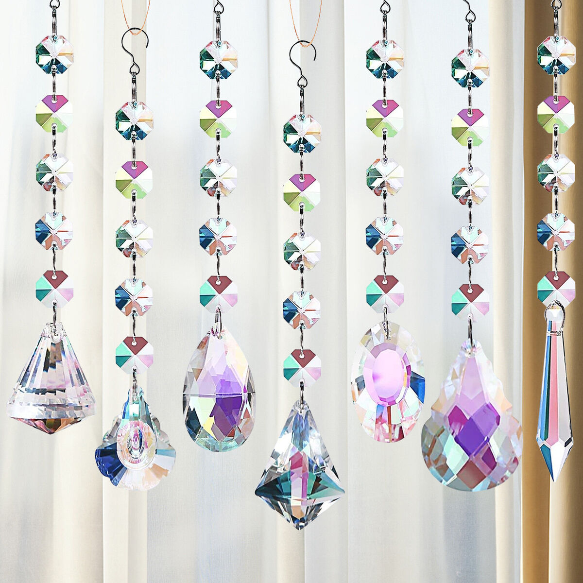 Crystal Ornaments - Rainbow Maker 7 Pack Prisms Glass Bead Window Pendant