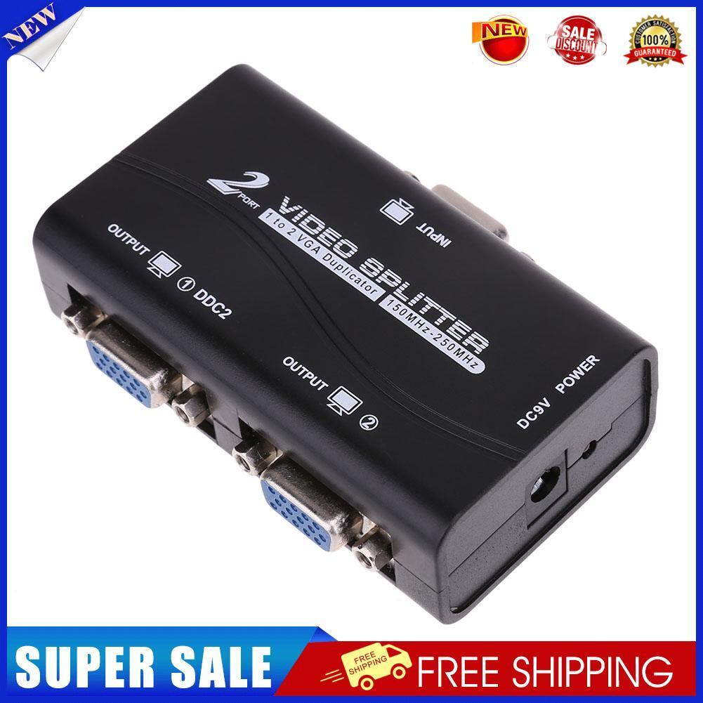 1pc 1 to 2 250MHz HD VGA UHD Signal Splitter Video Duplicator Amplifier