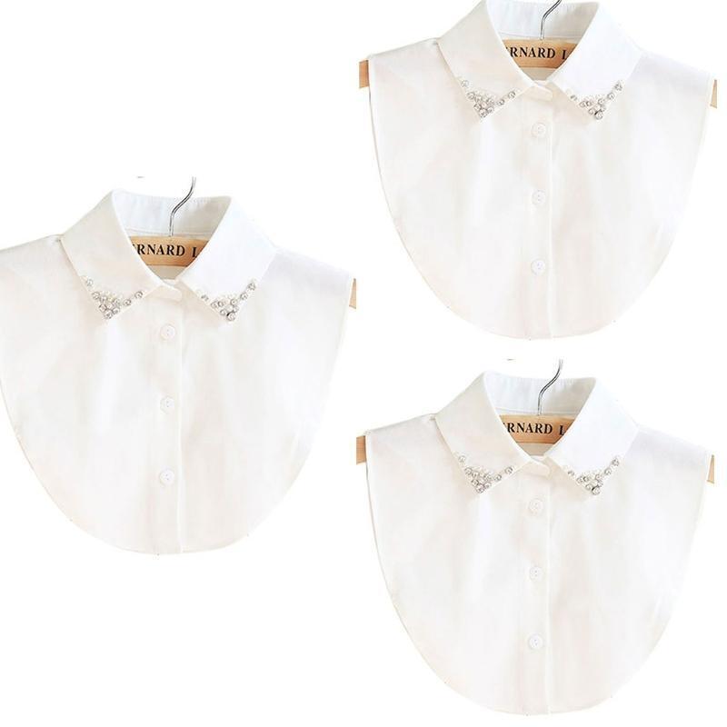 Rhinestone Beads False Shirt Collar Fashionable Decorative Faux Collar Tie Women