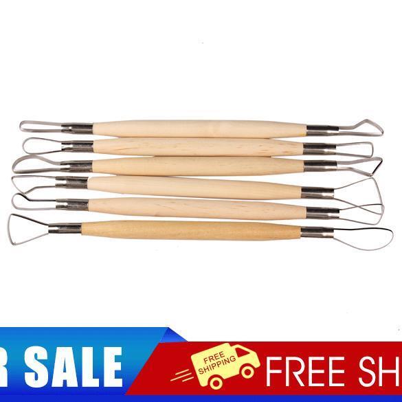 6PCS Wood Handle Wax Pottery Clay Sculpture Carving Tool DIY Craft Set