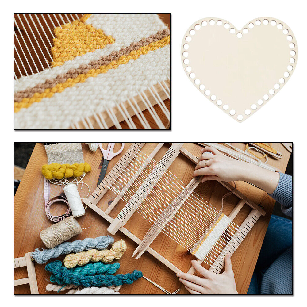 Natural Wooden Basket Base Heart Shaped Crochet Blank DIY Weaving Making