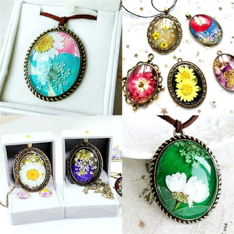 60 Pcs Pendant Trays Kit Metal Flat Pendant Blank Trays Bezel Oval Cabochon Base
