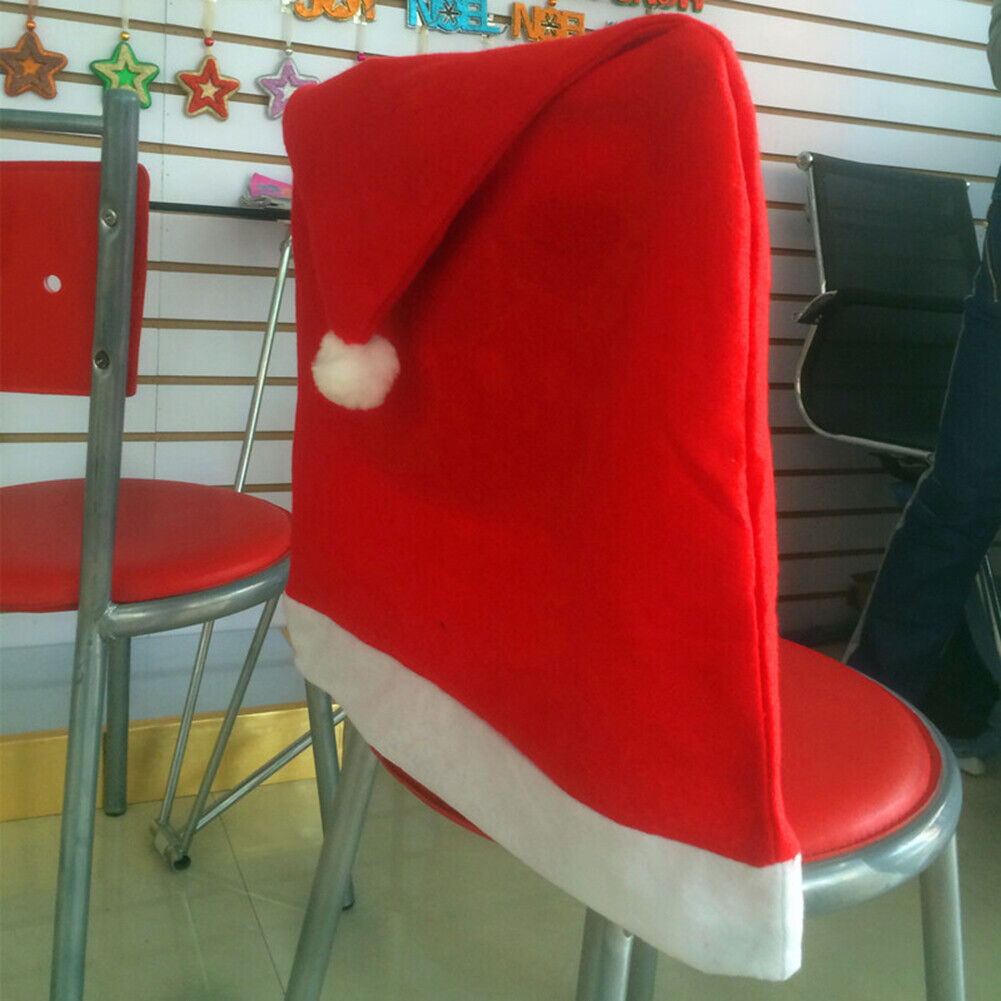 Xmas Santa Hat Chair Back Cover Home Party Dinner Table Art Decorative Case