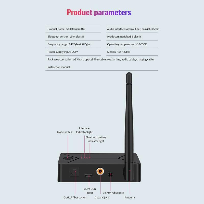 New V5.0 Bluetooth-compatible Transmitter Optical Fiber Coaxial Audio Adapter