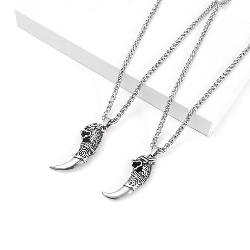 Wolf Teeth Pendant Necklace Lucky Jewelry Steel Tooth Amulet Pendant Necklace
