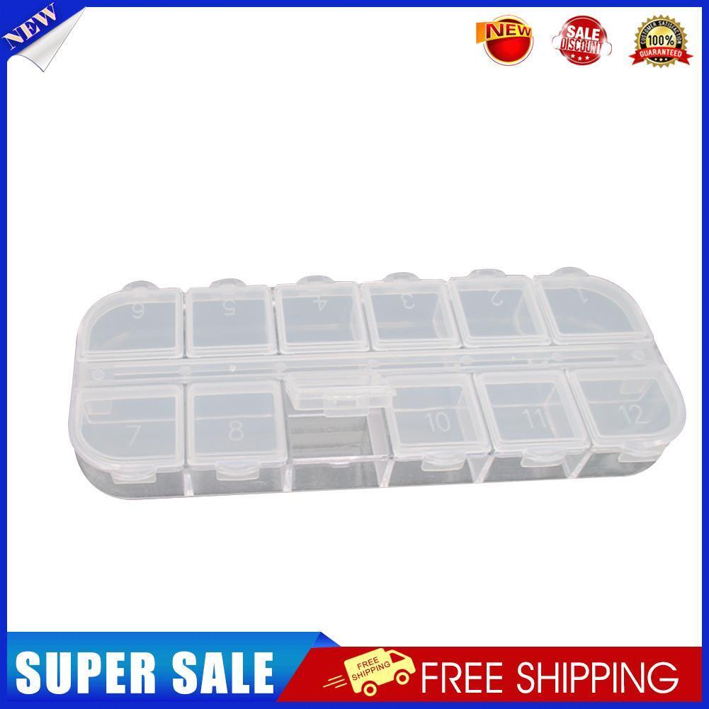 12 Grids Clear Beads Storage Box for Nail Art Manicure Jewelry Display Case