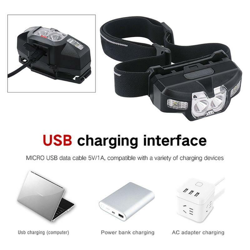 LED IR Motion Sensor Mini Headlamp Red 5-Mode Headlight Rechargeable Head Light