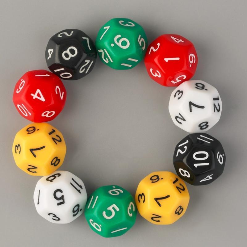 10x D12 Colors Sculpture Polyhedral Dices for Club Party Family Board Game Props