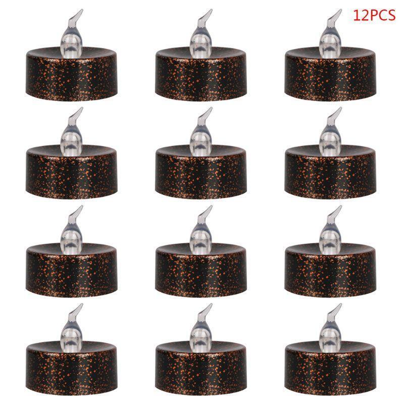 12 Pcs Plated Black Candles Battery Operated Tea light Flameless LED Electronic