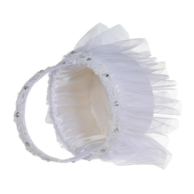 Exquisite Wedding Lace Flower Girl Basket White for Graduation Party Ceremony