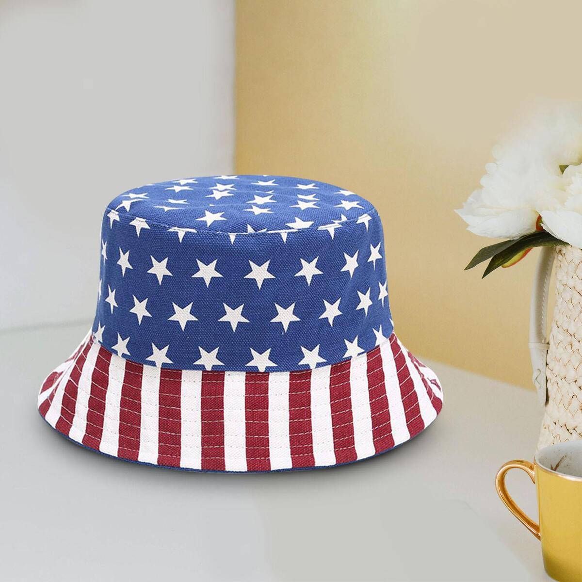 Casual Women Bucket Hat Patriotic 4TH of July Sun Protection for Hiking