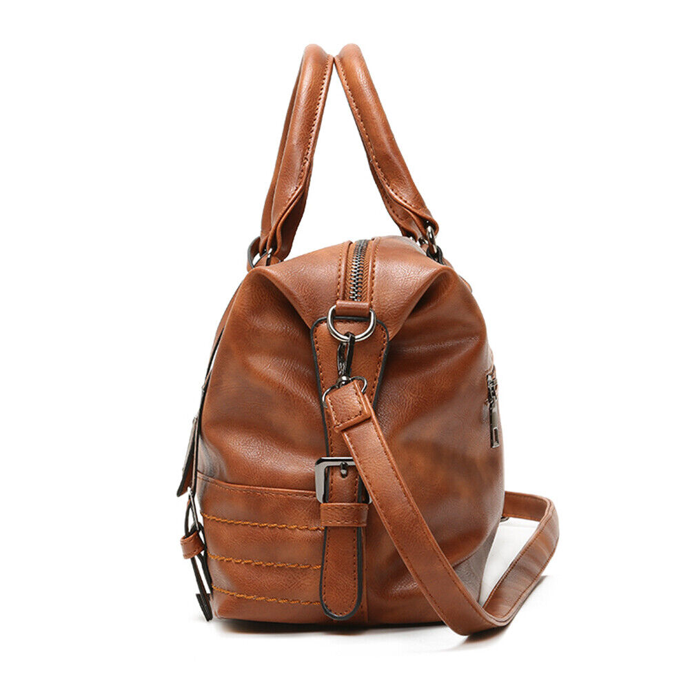 Fashion Women Solid Color PU Messenger Bag Casual Large Handbags (Brown)