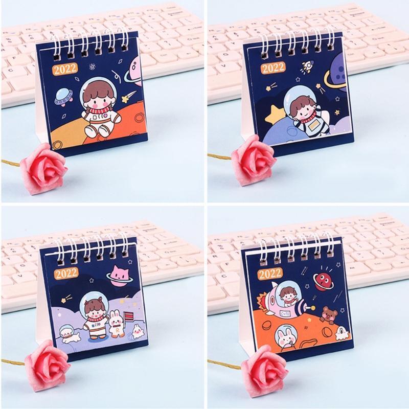 2022 Cartoon Calendar Mini Decorative Calendar 360 Flipping Writable Portable