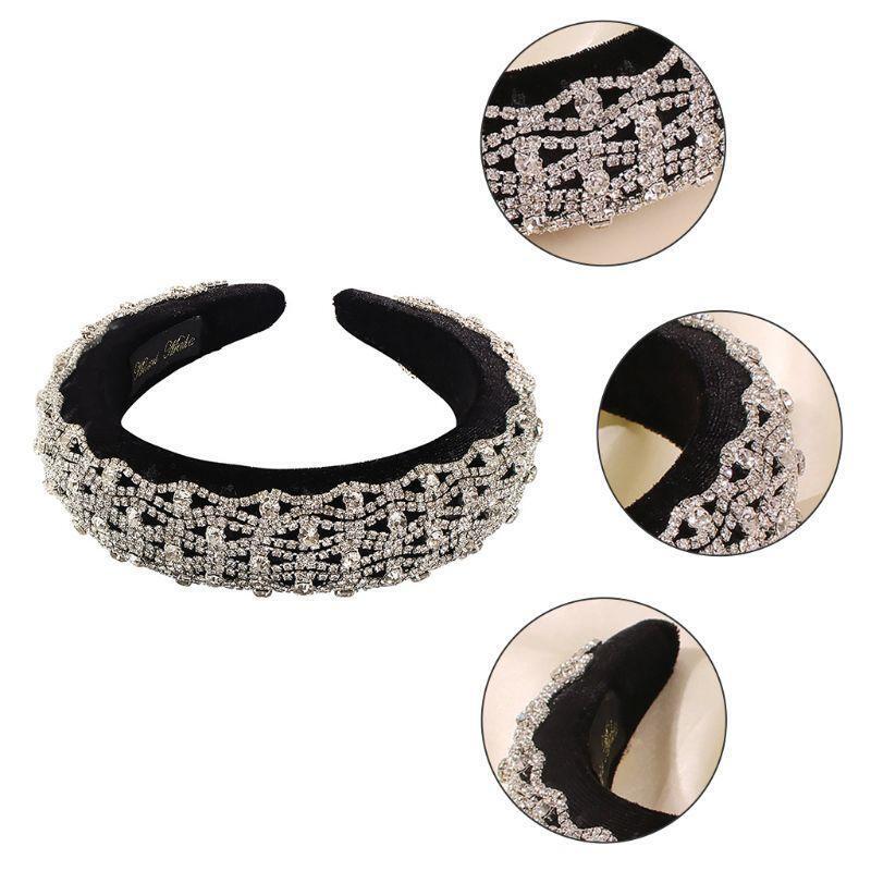 Sponge Padded Jewelry Headband Glitter Wavy Rhinestone Chain Velvet Hair Hoop