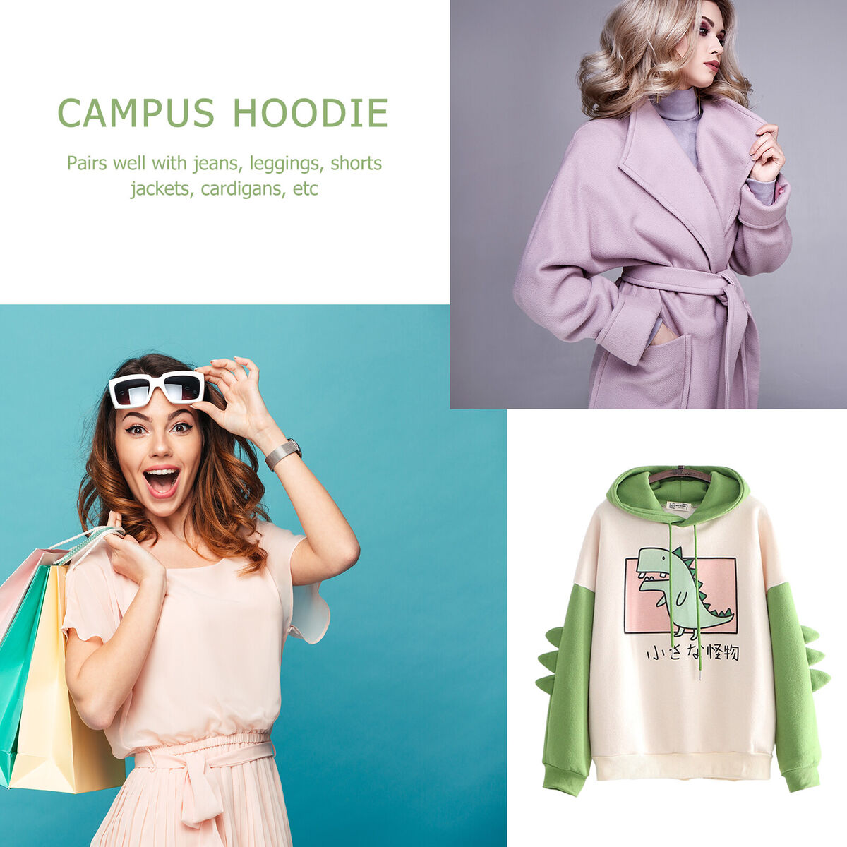 Women Teen Dinosaur Hoodies, Cute Animal Hooded Sports Sweatshirt (S)