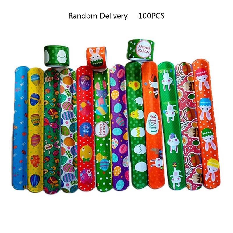 100 PCS Easter Slap Bracelets for Kids Snap Bands for Teachers Classroom Rewards